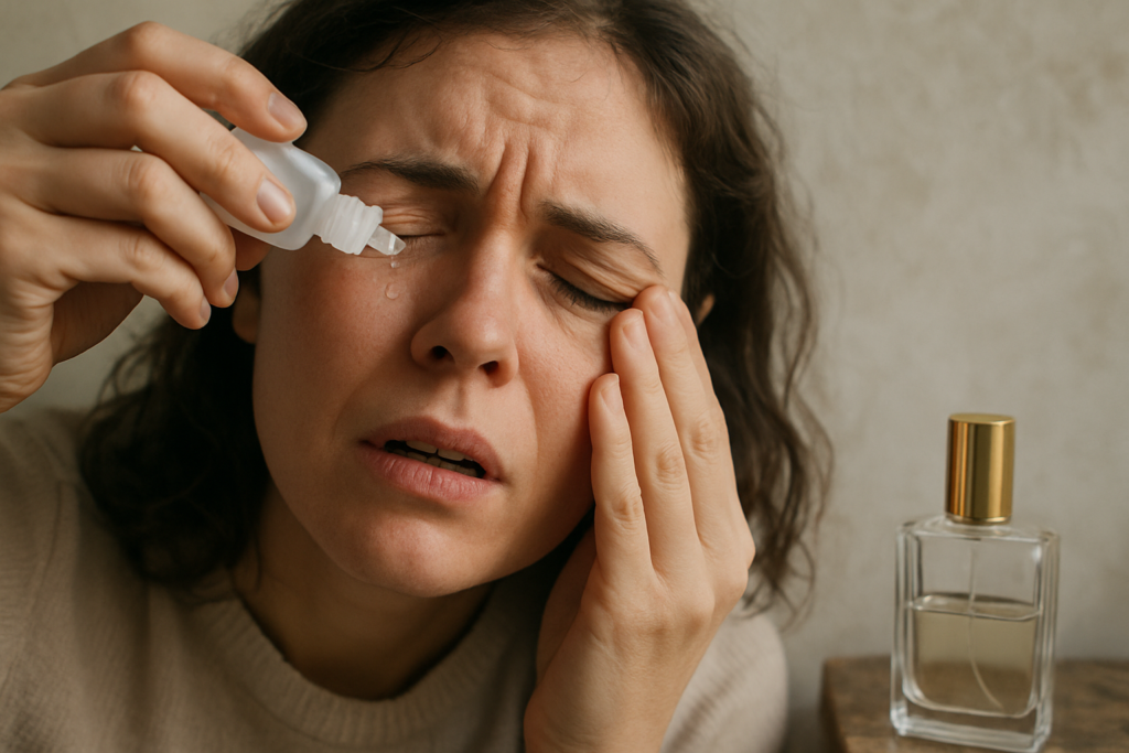 Parfum dans les yeux : risques, gestes d’urgence et alternatives sans parfum pour le contour